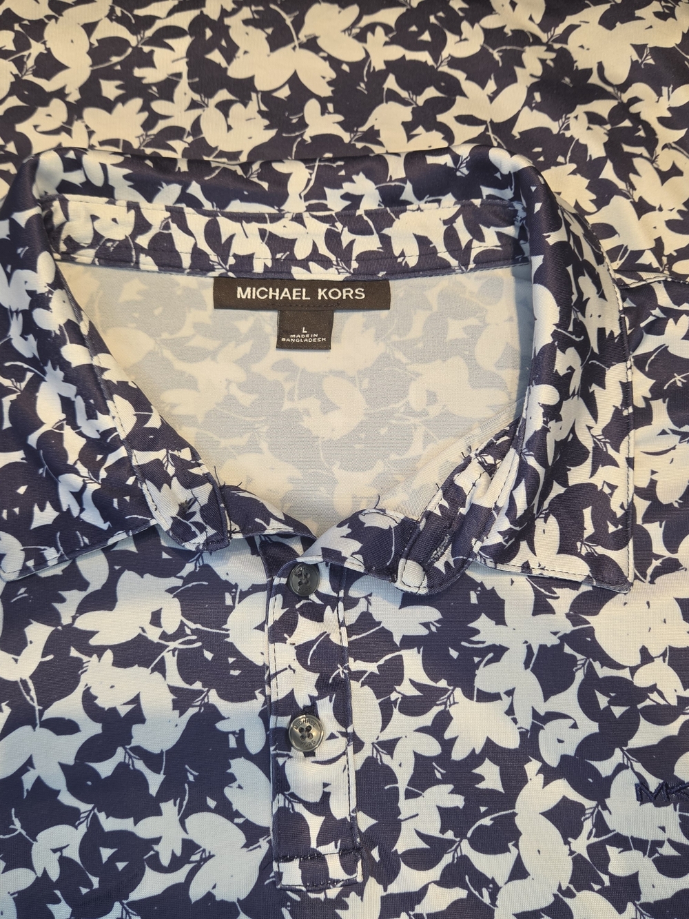Michael Kors Men’s L Large Navy and White Floral Polo Shirt